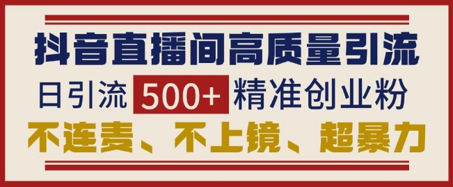 抖音直播间引流创业粉，无需连麦、不用上镜、超暴力，日引流500+高质量精准创业粉-大熊网创