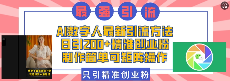 AI数字人最新引流方法，日引200+精准创业粉，制作简单可矩阵操作-大熊网创
