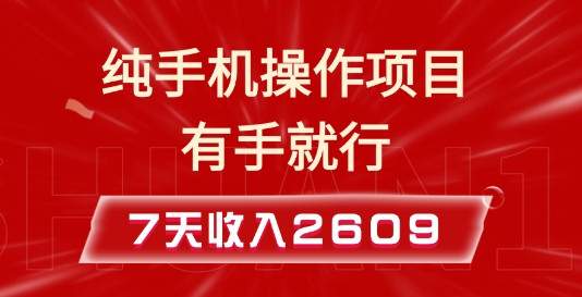 纯手机操作的小项目，有手就能做，7天收入2609+实操教程【揭秘】-大熊网创