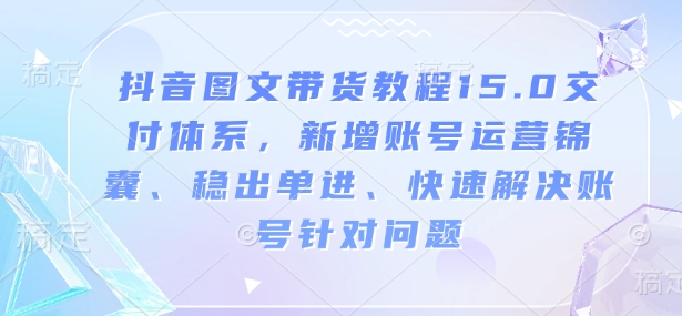 抖音图文带货教程15.0交付体系，新增账号运营锦囊、稳出单进、快速解决账号针对问题-大熊网创