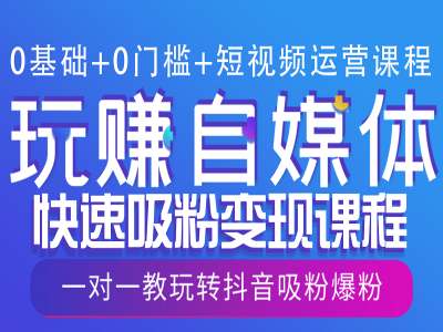 0基础+0门槛+短视频运营课程，玩赚自媒体快速吸粉变现课程，一对一教玩转抖音吸粉爆粉-大熊网创