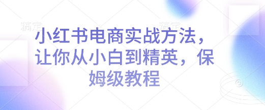 小红书电商实战方法，让你从小白到精英，保姆级教程-大熊网创