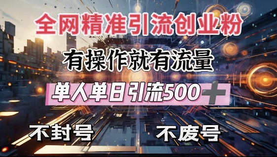 全网独家引流创业粉，有操作就有流量，单人单日引流500+，不封号、不费号-大熊网创