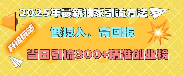 2025年最新独家引流方法，低投入高回报？当日引流300+精准创业粉-大熊网创