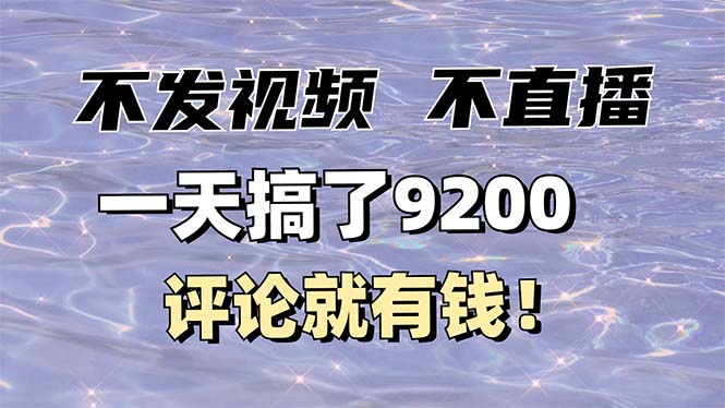 不发作品不直播，评论就有钱，一条最高10块，一天搞了9200-大熊网创