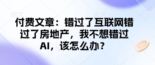 付费文章：错过了互联网错过了房地产，我不想错过AI，该怎么办？-大熊网创