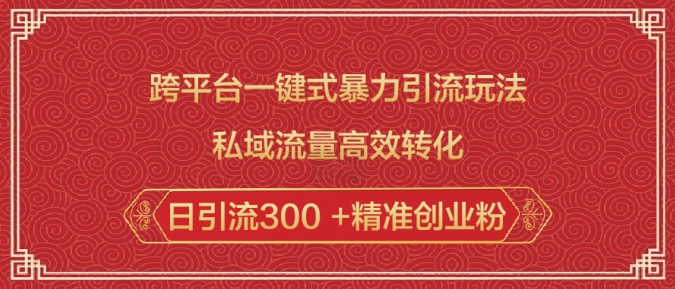 跨平台一键式暴力引流玩法，私域流量高效转化日引流300 +精准创业粉-大熊网创