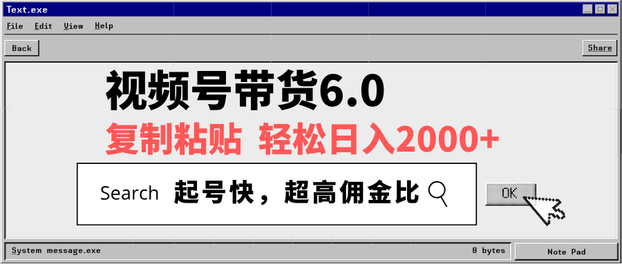 视频号带货6.0，轻松日入2000+，起号快，复制粘贴即可，超高佣金比-大熊网创