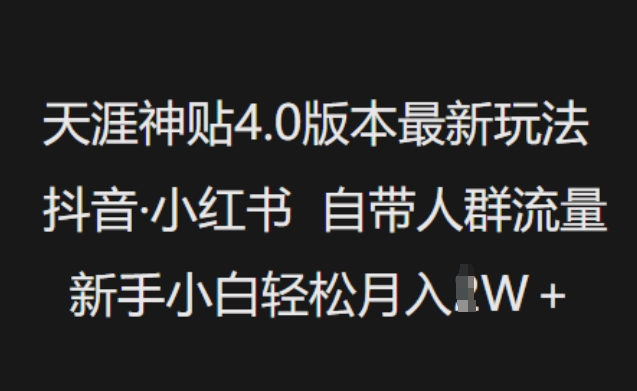 天涯神贴4.0版本最新玩法，抖音·小红书自带人群流量，新手小白轻松月入过W-大熊网创