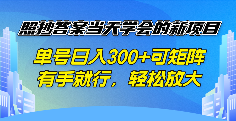 照抄答案当天学会的新项目，单号日入300 +可矩阵，有手就行，轻松放大-大熊网创