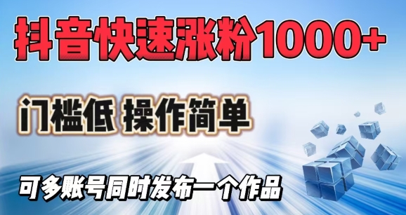 抖音快速涨1000+粉，门槛低操作简单，可多账号同时发布一个作品-大熊网创