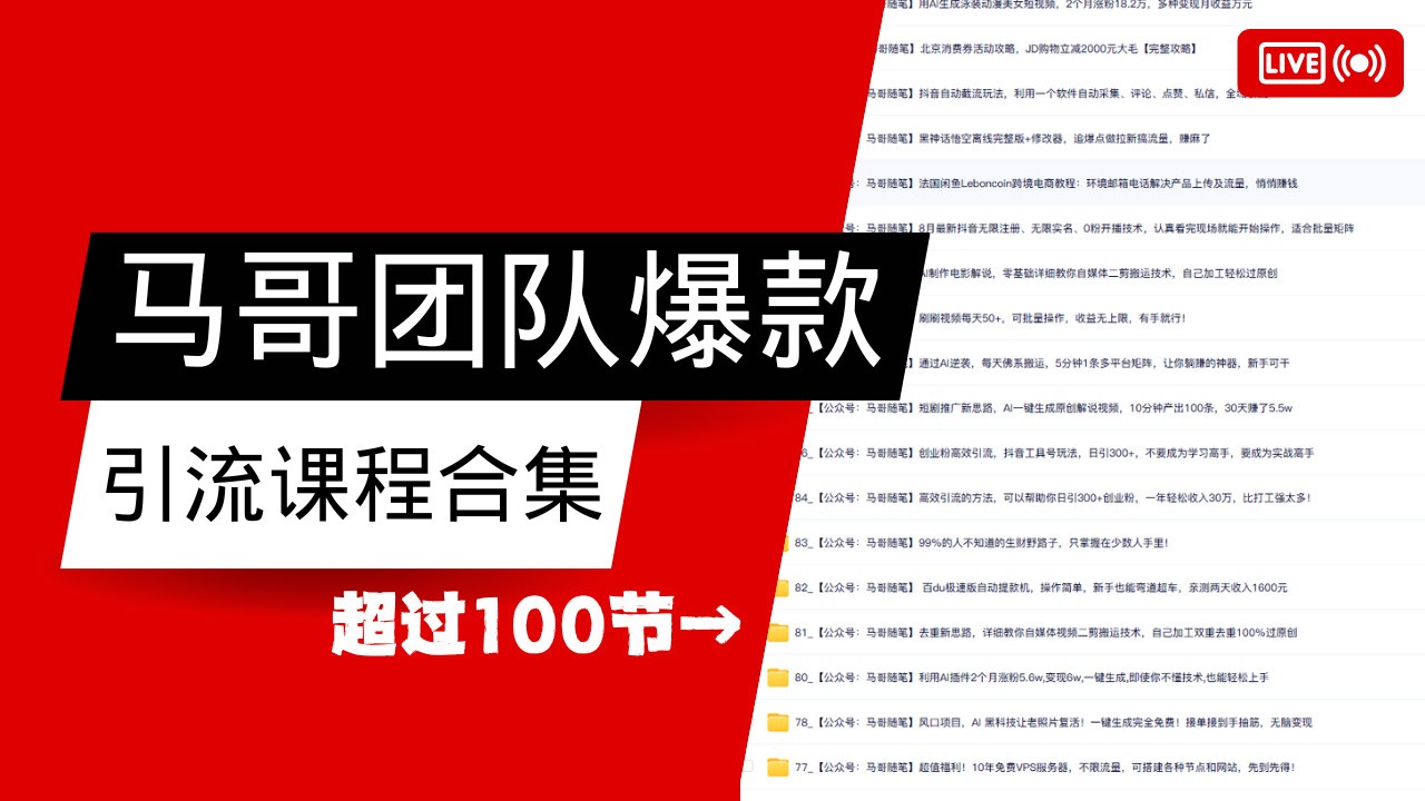 马哥团队【122节】最全项目爆款引流课程合集【持续更新】-大熊网创