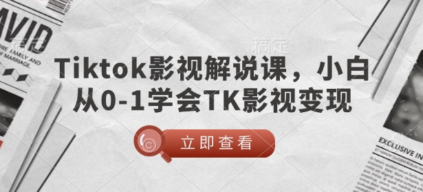 TikTok影视解说课，小白从0-1学会TK影视变现-大熊网创