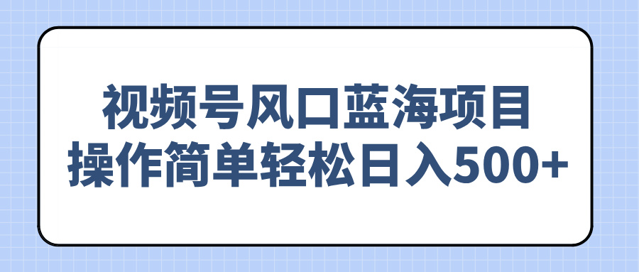 视频号风口蓝海项目，操作简单轻松日入500+-大熊网创