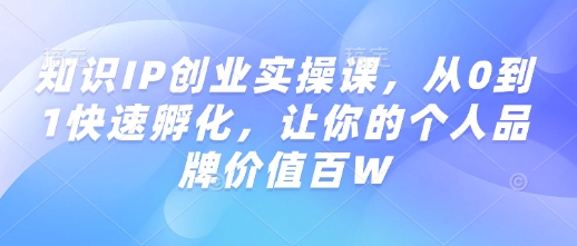 知识IP创业实操课，从0到1快速孵化，让你的个人品牌价值百W-大熊网创