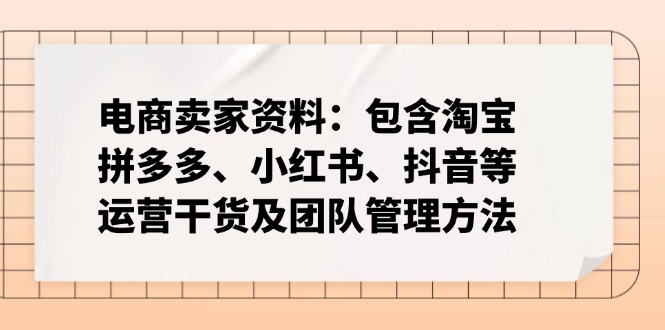 电商卖家资料：包含淘宝、拼多多、小红书、抖音等运营干货及团队管理方法-大熊网创
