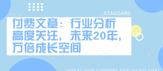 付费文章：行业分析 高度关注，未来20年，万倍成长空间-大熊网创