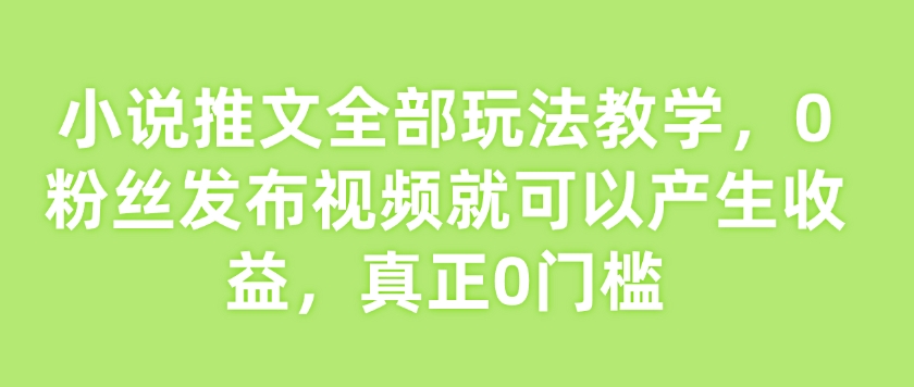 小说推文全部玩法教学，0粉丝发布视频就可以产生收益，真正0门槛-大熊网创