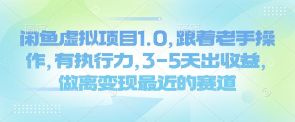 闲鱼虚拟项目1.0，跟着老手操作，有执行力，3-5天出收益，做离变现最近的赛道-大熊网创