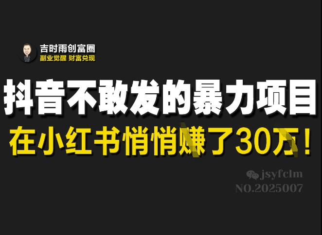 抖音不敢发的暴利项目，在小红书悄悄挣了30W-网创星球