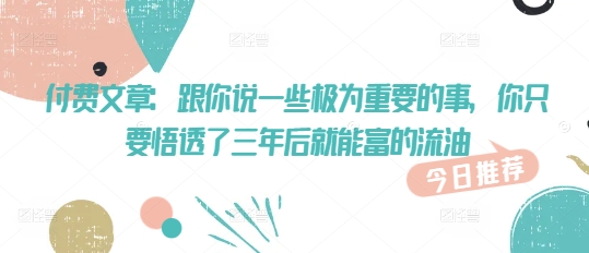 付费文章：跟你说一些极为重要的事，你只要悟透了 三年后 就能富的流油-大熊网创