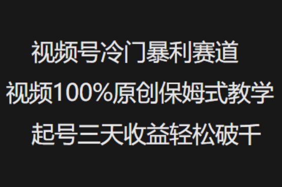 视频号冷门暴利赛道视频100%原创保姆式教学起号三天收益轻松破千-大熊网创