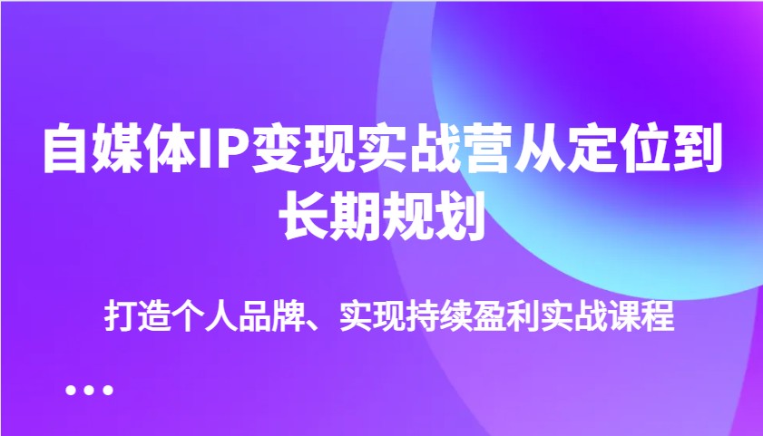 自媒体IP变现实战营从定位到长期规划，打造个人品牌、实现持续盈利实战课程-大熊网创