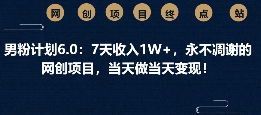 男粉计划6.0：7天收入1W+，永不凋谢的网创项目，当天做当天变现！-网创星球
