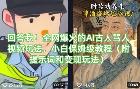 回答我！全网爆火的AI古人骂人视频玩法，小白保姆级教程(附提示词和变现玩法)-网创星球