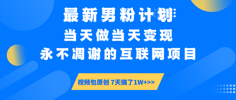 最新男粉计划6.0玩法，永不凋谢的互联网项目 当天做当天变现，视频包原…-大熊网创