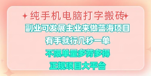 纯手机电脑打字搬砖，有手就行，几秒一单，多劳多得，正规项目大平台【揭秘】-大熊网创