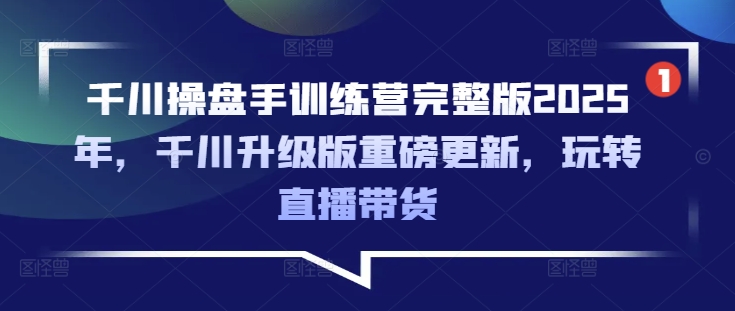 千川操盘手训练营完整版2025年，千川升级版重磅更新，玩转直播带货-大熊网创