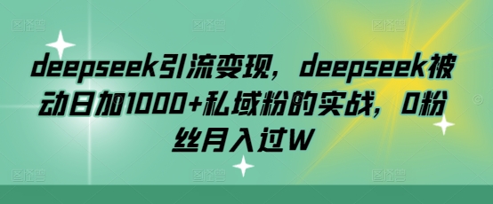 deepseek引流变现，deepseek被动日加1000+私域粉的实战，0粉丝月入过W-大熊网创