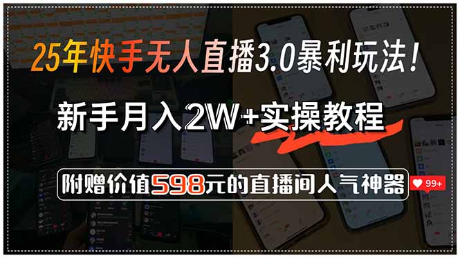 25年快手无人直播3.0暴利玩法！，新手月入2W+实操教程，附赠价值598元…-网创星球