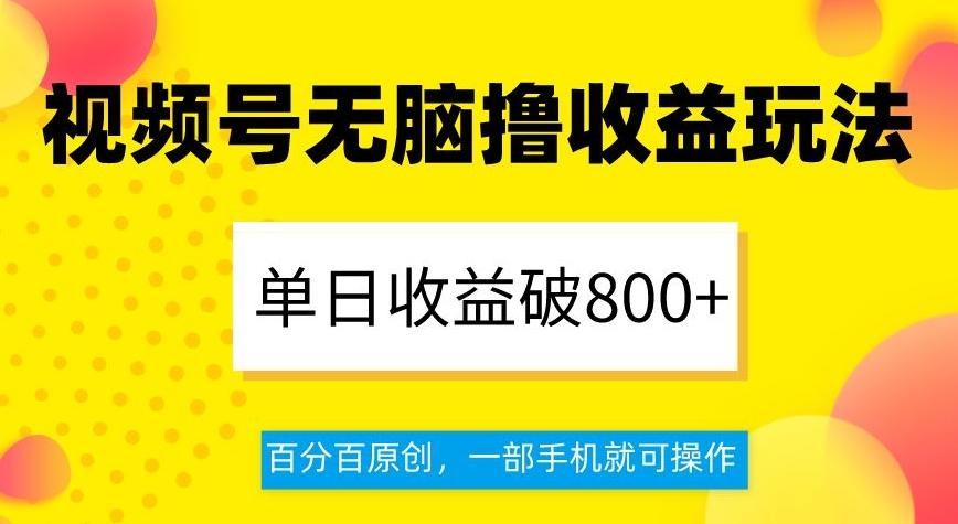视频号无脑撸收益玩法，单日收益破800+，百分百原创，一部手机就可操作【揭秘】-大熊网创