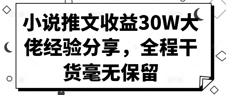 小说推文收益30W大佬经验分享，全程干货毫无保留-网创星球