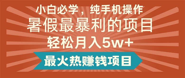 小白必学，纯手机操作，暑假最暴利的项目轻松月入5w+最火热赚钱项目-大熊网创