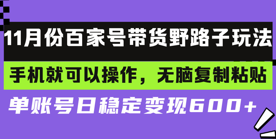 百家号带货野路子玩法 手机就可以操作，无脑复制粘贴 单账号日稳定变现…-大熊网创