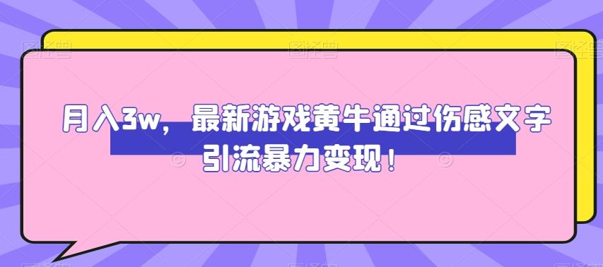 月入3w，最新游戏黄牛通过伤感文字引流暴力变现-大熊网创