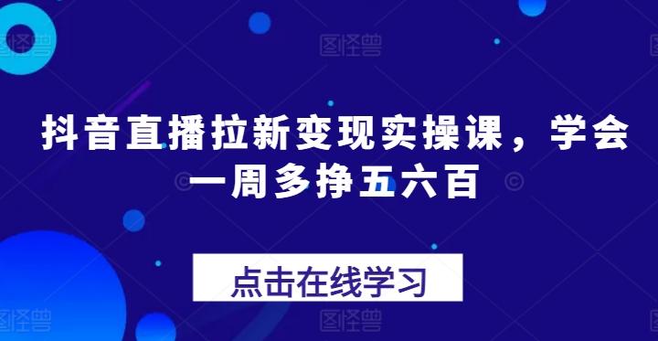 抖音直播拉新变现实操课，学会一周多挣五六百-大熊网创