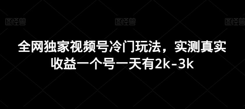 全网独家视频号冷门玩法，实测真实收益一个号一天有2k-3k-大熊网创