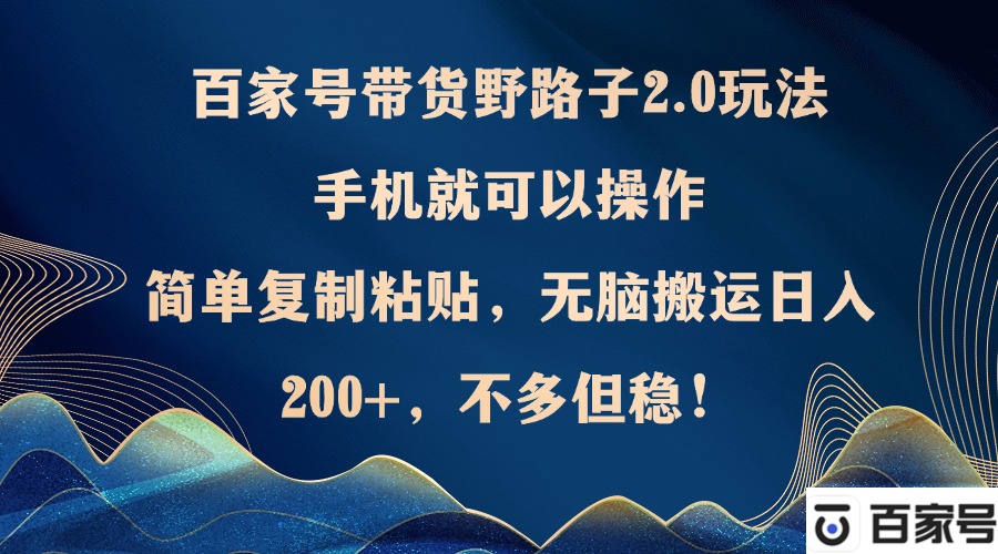 百家号带货野路子2.0玩法，手机就可以操作，简单复制粘贴，无脑搬运日…-大熊网创