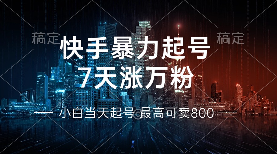 快手暴力起号，7天涨万粉，小白当天起号 多种变现方式，账号回收，单月…-大熊网创
