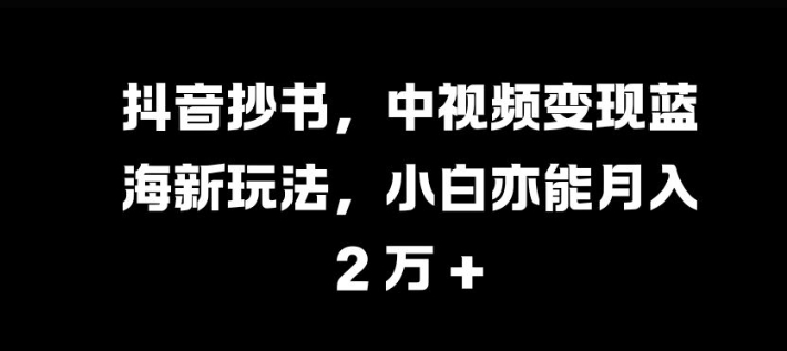 抖音抄书，中视频变现蓝海新玩法，小白亦能月入 过W【揭秘】-大熊网创