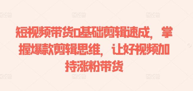 短视频带货0基础剪辑速成，掌握爆款剪辑思维，让好视频加持涨粉带货-大熊网创