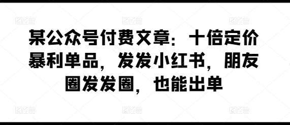 某公众号付费文章：十倍定价暴利单品，发发小红书，朋友圈发发圈，也能出单-大熊网创