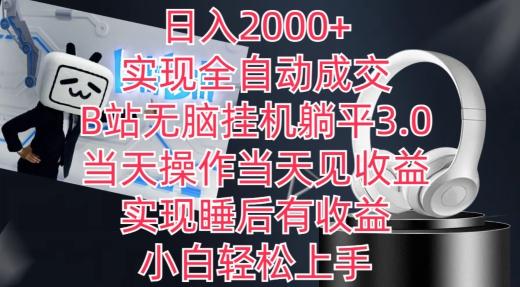 日入2000+，实现全自动成交，B站无脑挂机躺平3.0，当天操作当天见收益，实现睡后有收益【揭秘】-大熊网创
