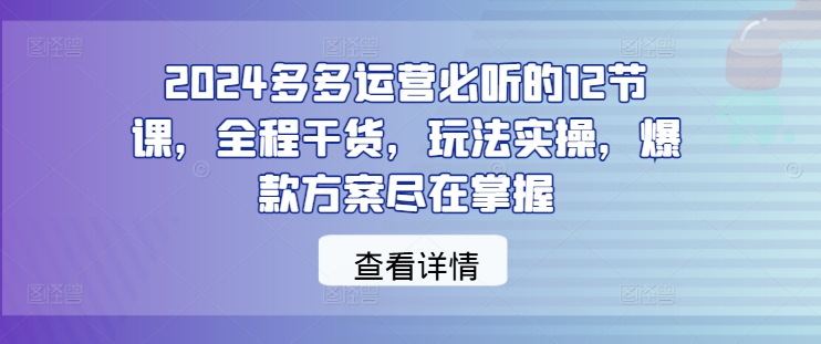 2024多多运营必听的12节课，全程干货，玩法实操，爆款方案尽在掌握-网创星球