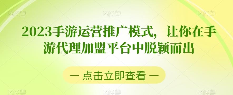 2023手游运营推广模式，让你在手游代理加盟平台中脱颖而出-大熊网创