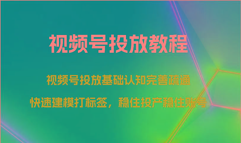视频号投放教程-视频号投放基础认知完善疏通，快速建模打标签，稳住投产稳住账号-大熊网创